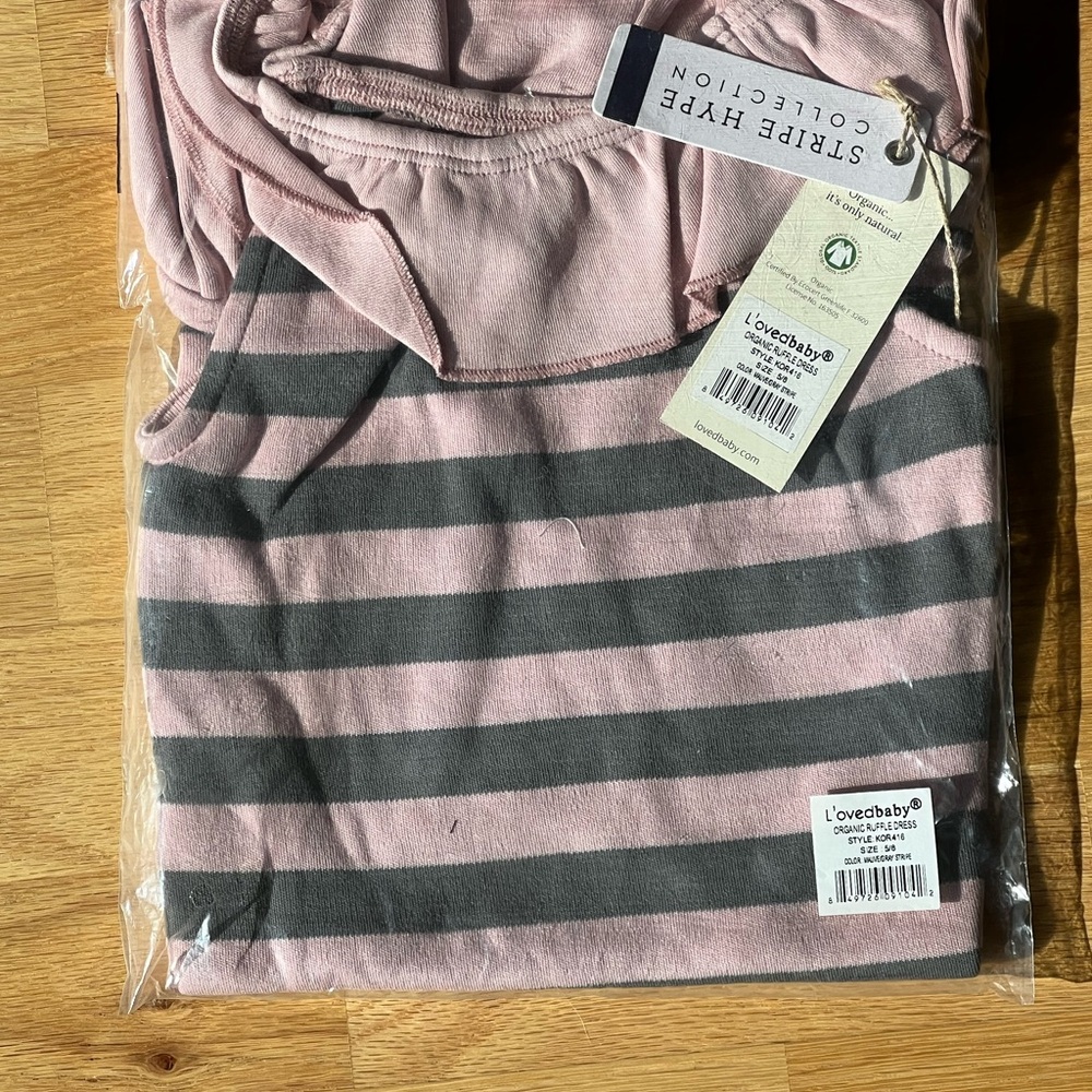 L'ovedbaby Pink and Gray Striped Kids Dress